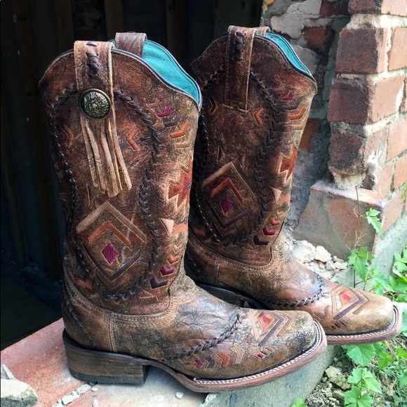Corral Cognac Brown Aztec Fringe Cowgirl Boot - Picture 3 of 4